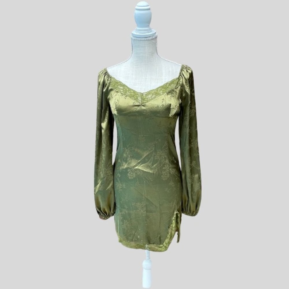 Satin Slip Dress in Olive Green